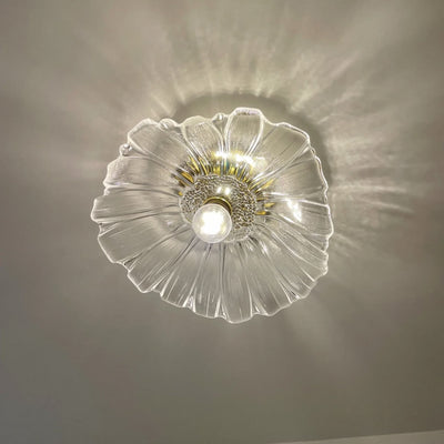 Modern Art Deco Lotus Leaf Glass Shade 1-Light Semi-Flush Mount Ceiling Light For Hallway