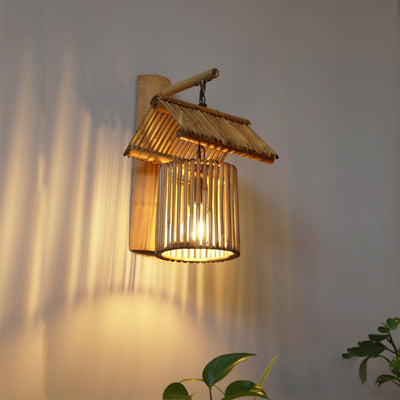 Modern Simplicity Bamboo Weaving Zylinder 1-Licht-Wandleuchte