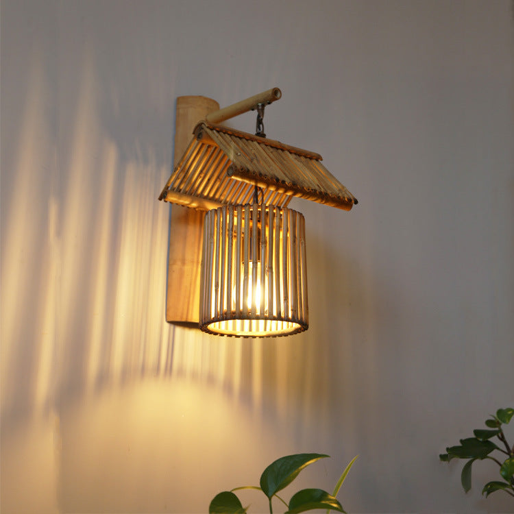 Modern Simplicity Bamboo Weaving Cylinder 1-Light Wall Sconce Lamp