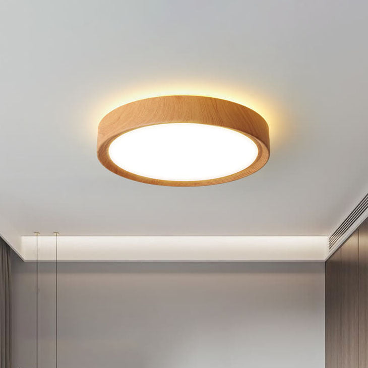 Modern Minimalist Round Wood Grain Iron Acrylic LED Flush Mount Light