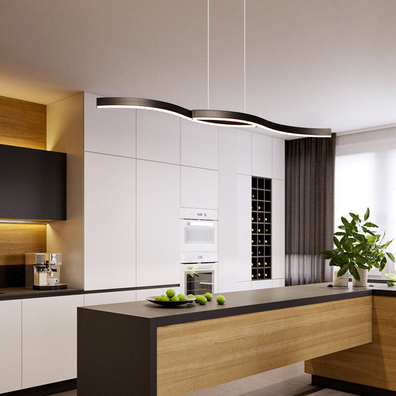 Lustre créatif à LED design moderne à lignes courbes pour îlot 