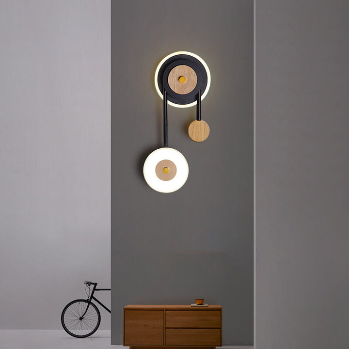 Aplique de pared LED con anillo acrílico de madera redonda creativa nórdica 