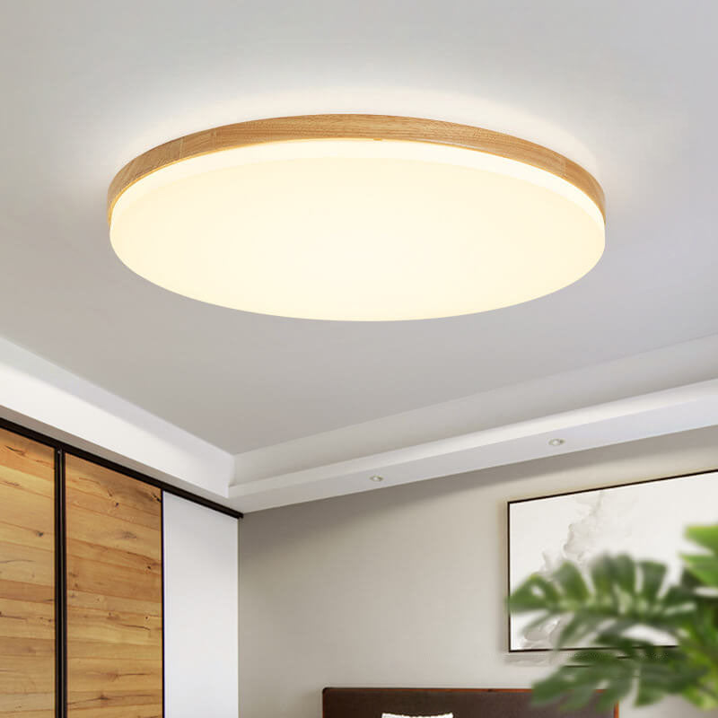 Nordic Simplicity Solid Wood Round PVC LED Flush Mount Ceiling Light