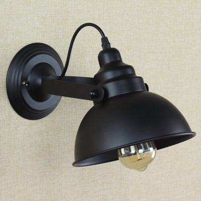 Industrial Retro Black Iron Dome 1-Light Wall Sconce Lamp