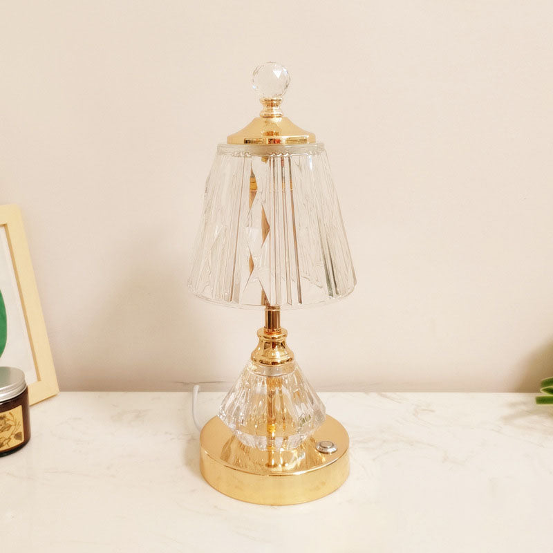 Modern Luxury Glass Metal Diamond Base LED Table Lamp For Bedroom