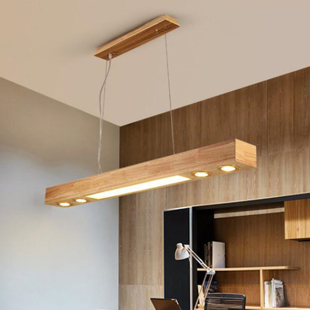 Nordic Minimalist Rectangular Solid Wood Acrylic LED Island Light Chandelier