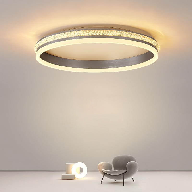 Modern Minimalist Aluminum Iron Acrylic Round Ring Brushed LED Flush Mount Ceiling Light For Living Room &amp; Bedroom