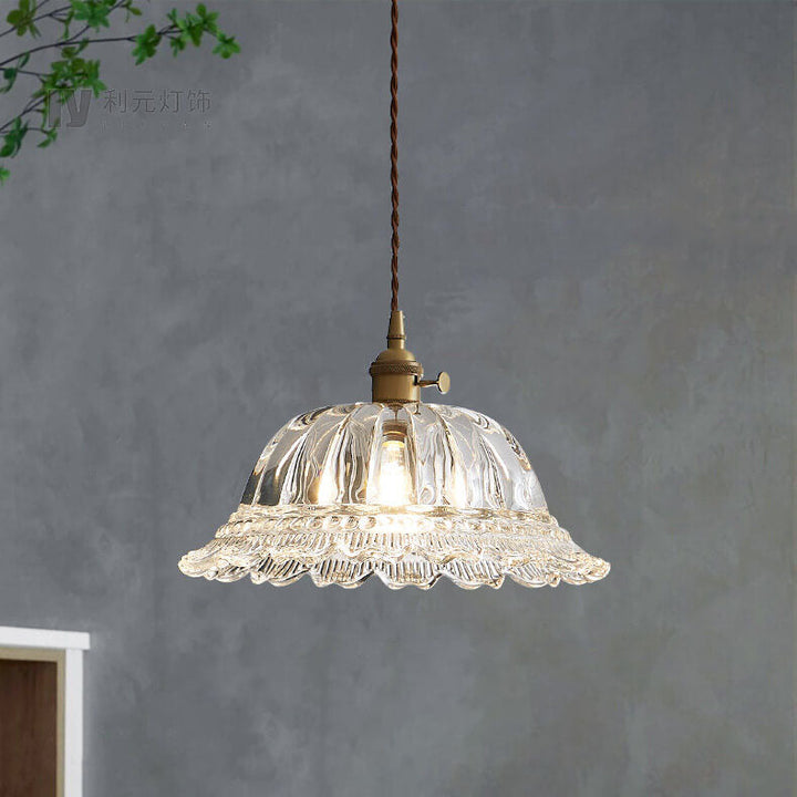 Contemporary Nordic Floral Glass Brass 1-Light Pendant Light For Living Room &amp; Bedroom
