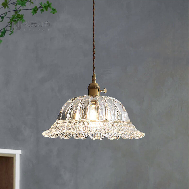 Nordic Vintage Floral Glass Brass 1-Light Pendant Light