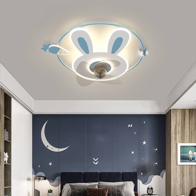 Cartoon Creative Bunny Carrot LED Flush Mount Ceiling Fan Light