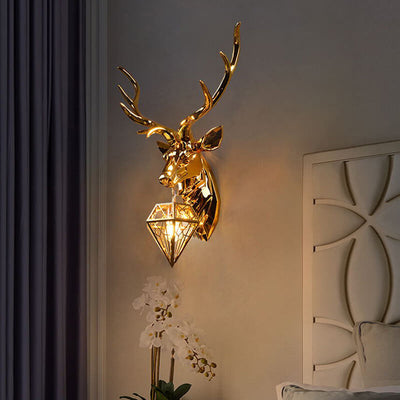 European Creative Plating Geometric Deer Head 1-Light Wall Sconce Lamp