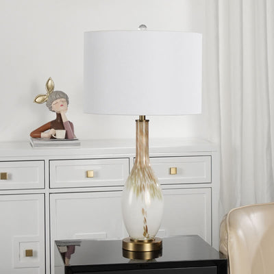 Lámpara de mesa de 1 luz de tela de vidrio esmaltado dorado fluido de lujo moderno 