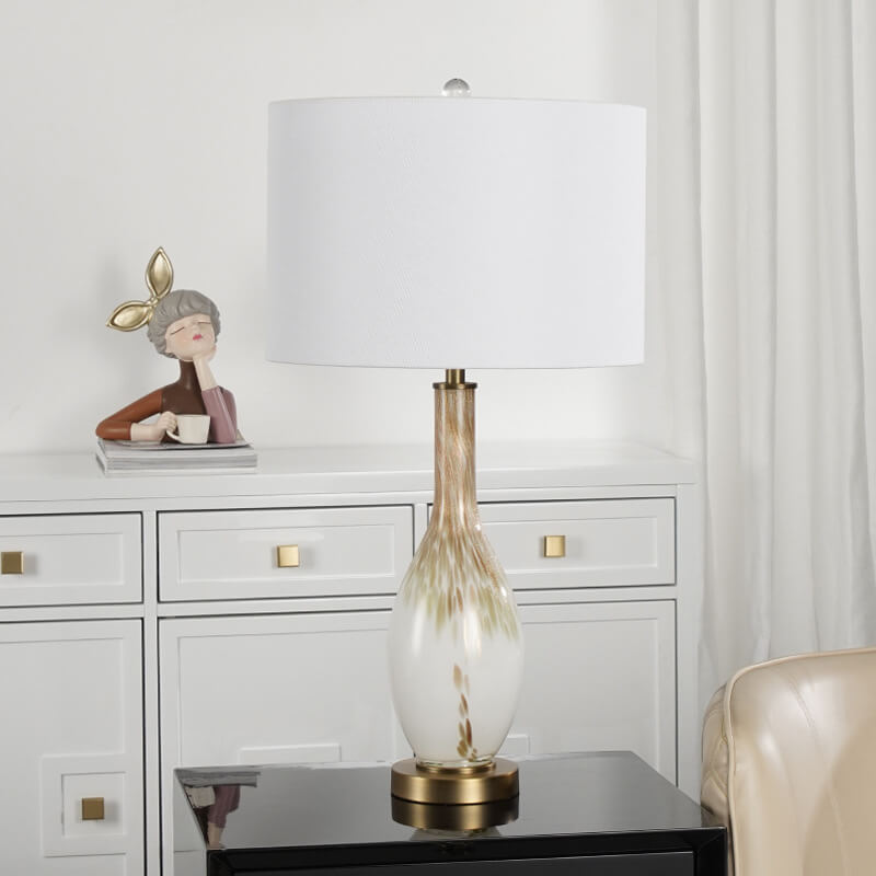 Lámpara de mesa de 1 luz de tela de vidrio esmaltado dorado fluido de lujo moderno 
