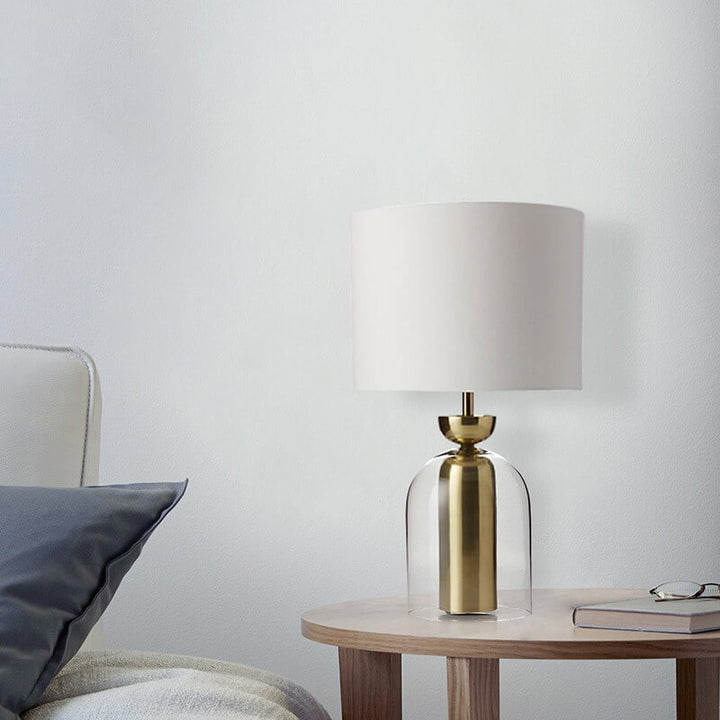 Modern Minimalist Fabric Cylinder Glass Base 1-Light Table Lamp