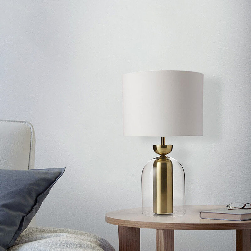 Modern Minimalist Fabric Cylinder Glass Base 1-Light Table Lamp