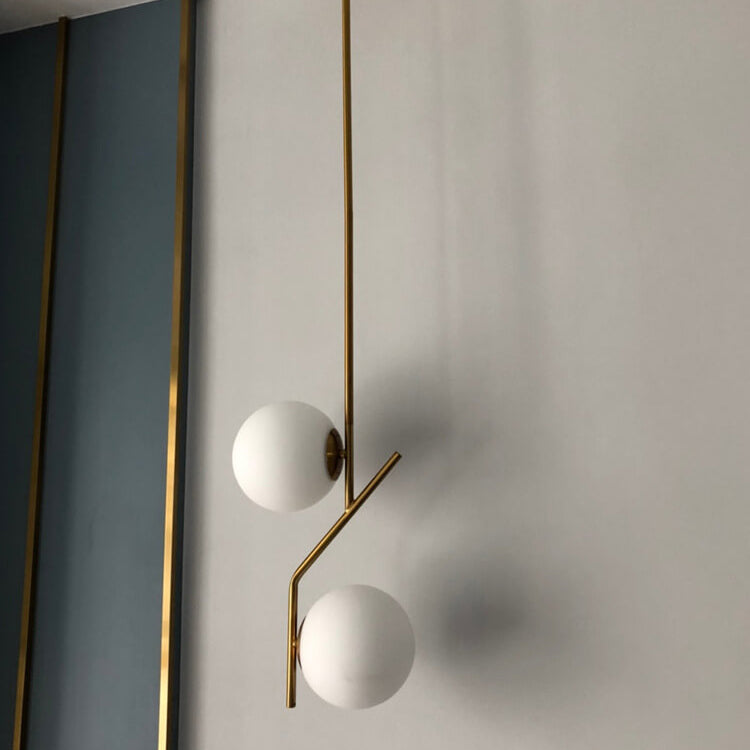 Lustre en verre et fer à deux lumières, boule ronde minimaliste créative nordique 