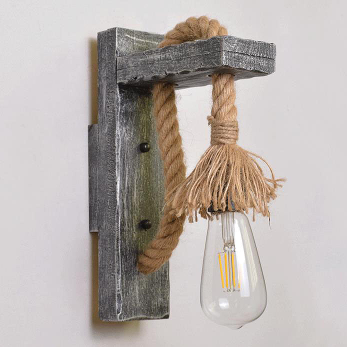 Applique Murale Vintage Industrielle en Bois Massif avec Une Lumière 