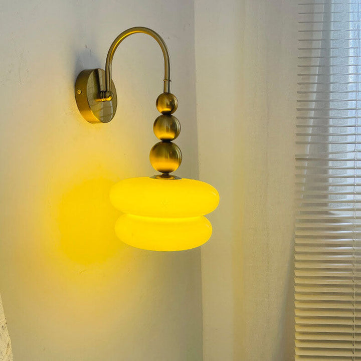 Pantalla de vidrio con diseño de calabaza crema de macaron Lámpara de aplique de pared de 1 luz 