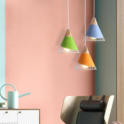 Nordic Macaron 1-Light Wire Cone Cage Pendant Light