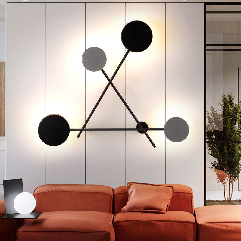 Moderne Mid-Century Eisen Dreieck Rahmen Acryl Disc LED Wand Leuchte Lampe Für Schlafzimmer 