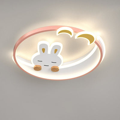 Modern Creative Cartoon Rabbit Iron Round LED Kids Flush Mount Ceiling Light