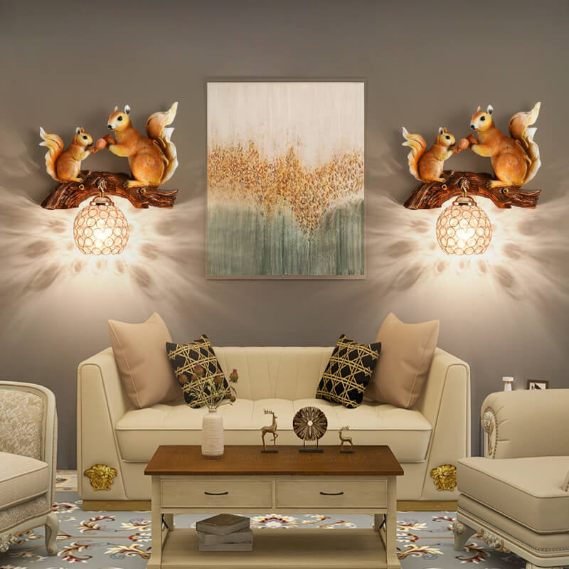 Creative Squirrel Nut Resin 1-Light Wall Sconce Lamp