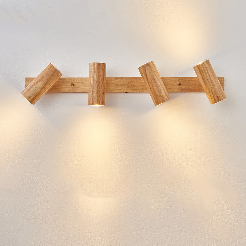 Japanese Minimalist Solid Wood Spotlight Track 1/3/4 Light Flush Mount Ceiling Light