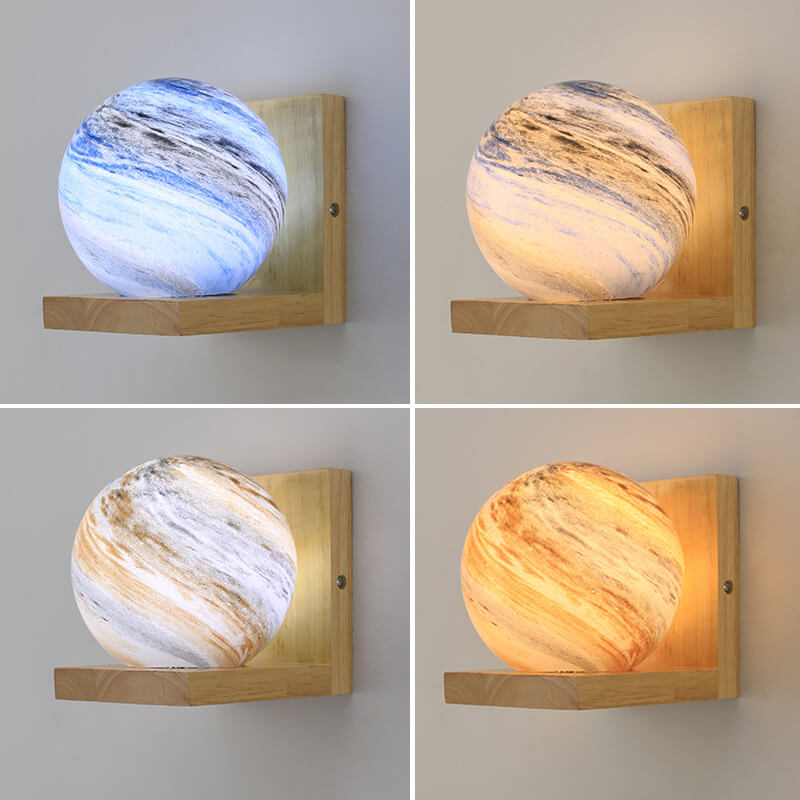 Nordic Creative Planet Glas Holz 1-flammige Wandleuchte