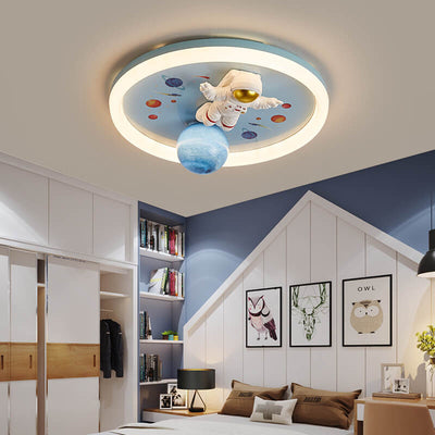 Childlike Cartoon Resin Astronaut Round Acrylic LED Flush Mount Ceiling Light