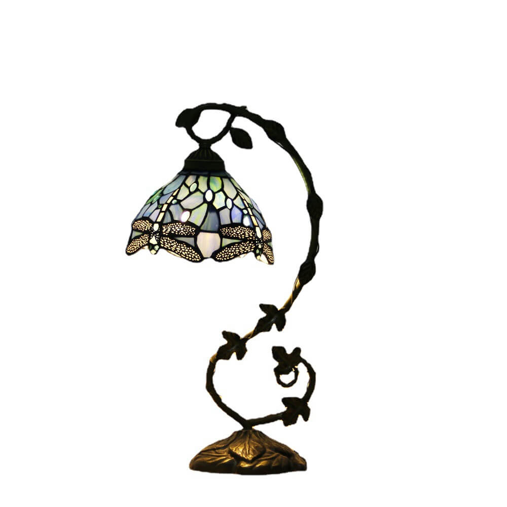 Traditional European Dragonfly Stained Glass Resin Vine 1-Light Table Lamp for Bedroom