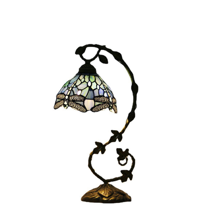 Traditional European Dragonfly Stained Glass Resin Vine 1-Light Table Lamp for Bedroom