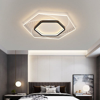 Nordic Minimalist Geometric Hexagonal LED Flush Mount Ceiling Light