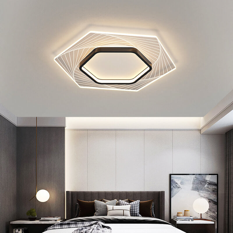 Nordic Minimalist Geometric Hexagonal LED Flush Mount Ceiling Light