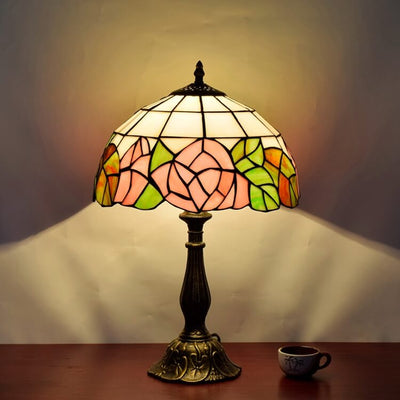 European Rose Tiffany Art Glass 1-Light Table Lamp