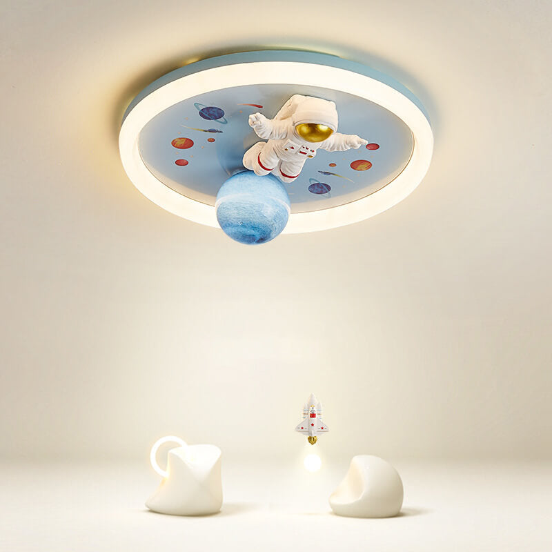 Cartoon Creative Space Astronaut Resin LED Flush Mount Ceiling Light