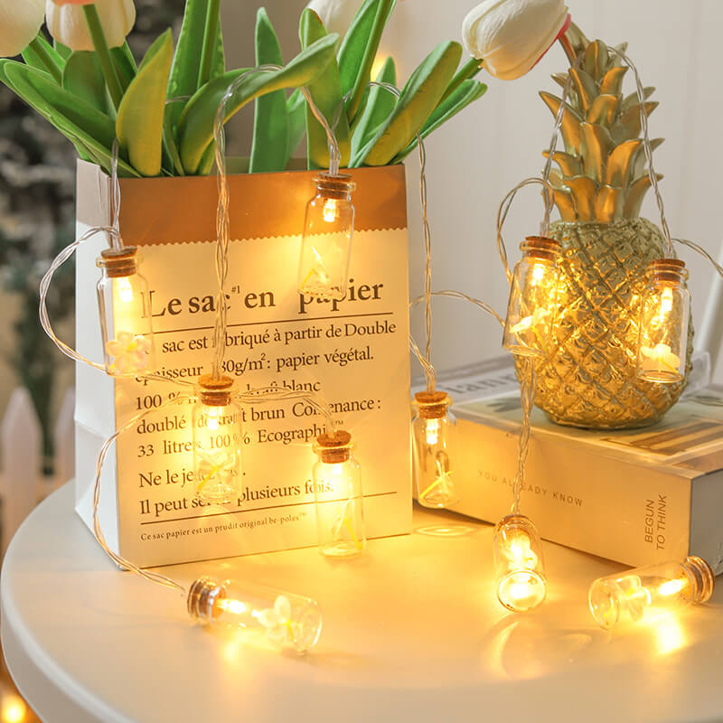 Lumière de chaîne décorative à LED de Noël avec bouteille à souhaits, arbre, neige et boîtier à piles 