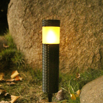 Outdoor Solar Rattan Cylindrical LED Garden Lawn Ground Insert Landscape Light