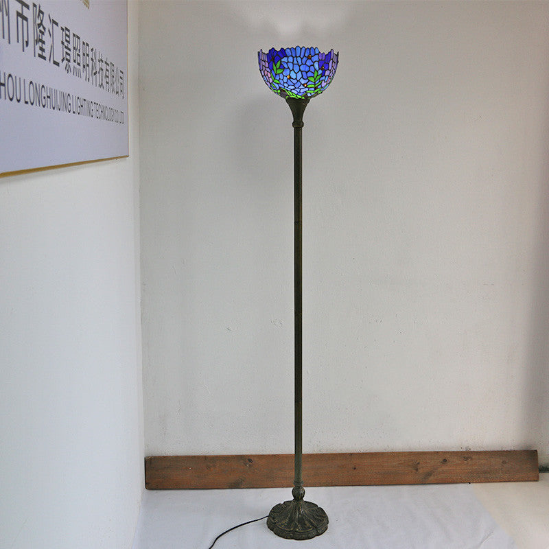Tiffany Vintage Purple Orchid Stained Glass Dome 1-Light Standing Floor Lamp