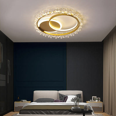 Nordic Luxury Crystal Lace Circle LED Flush Mount Ceiling Light