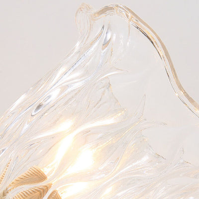 Lámpara Aplique de Pared de Lujo Europeo de Vidrio Floral de Latón con Brazo Curvado 1/2 Luz 