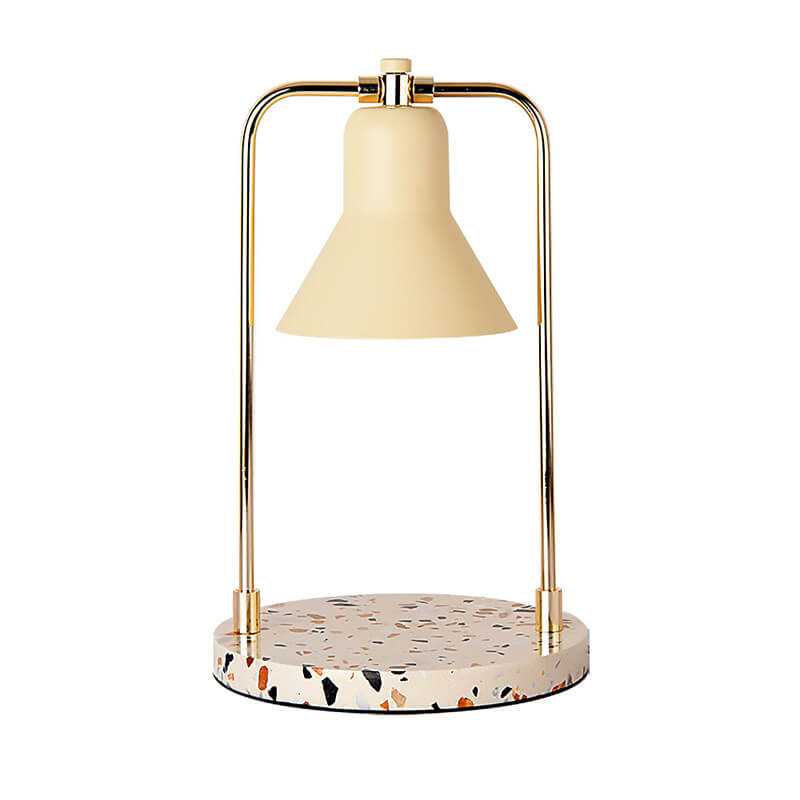 Moderne milchgelbe Kegelschirm-Marmor-2-Licht-Tischlampe mit schmelzendem Wachs