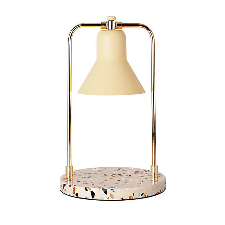 Moderne milchgelbe Kegelschirm-Marmor-2-Licht-Tischlampe mit schmelzendem Wachs