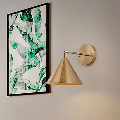 Modern Simple Iron Plated Brass Cone Round 1-Light Wall Sconce Lamp