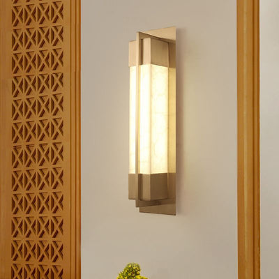 Modern Chinese Brass Faux-Lucite Rectangular LED Wall Sconce Lamp