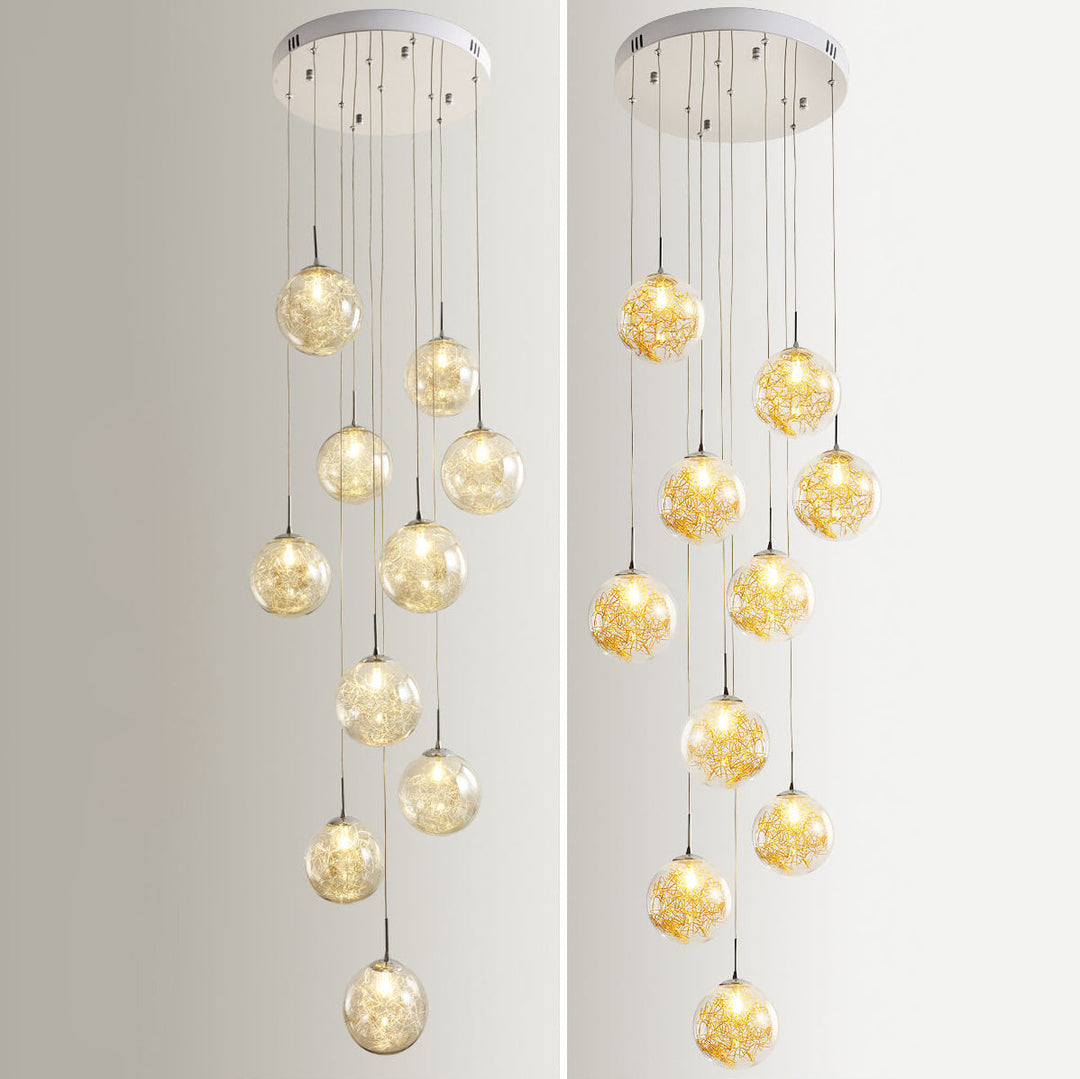 Moderne Luxus-Treppe Glas Kugelschirm Loft Kronleuchter 