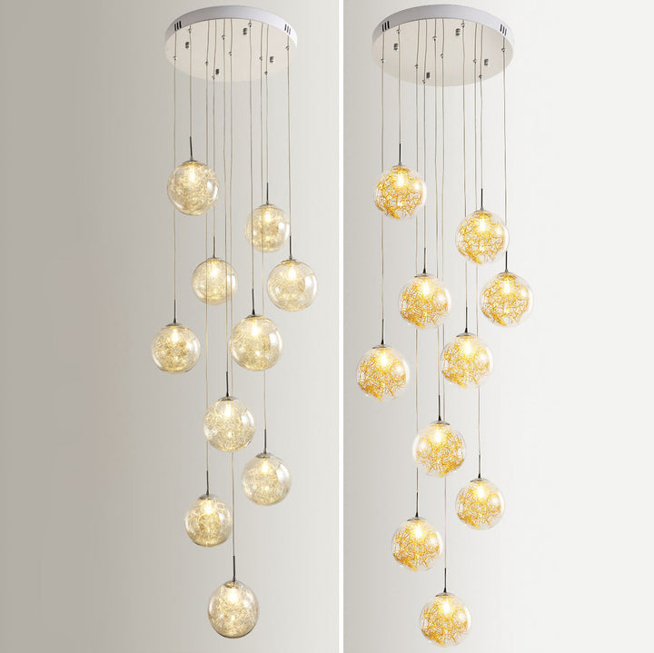 Moderne Luxus-Treppe Glas Kugelschirm Loft Kronleuchter 