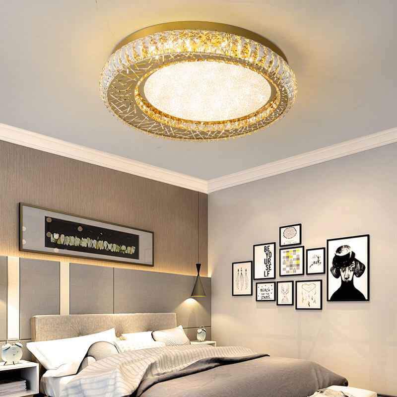 Modern Luxury Crystal Bird Nest Round LED Flush Mount Ceiling Light