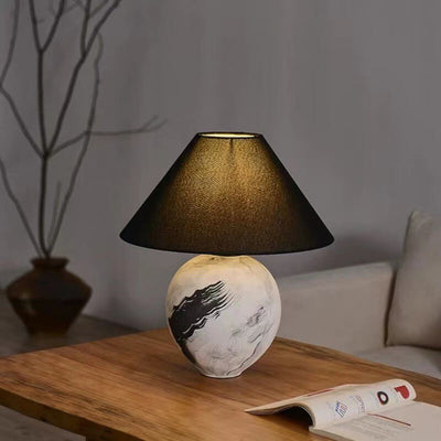 Chinese Retro Ink Painting Decorative Ceramic Fabric Shade 1-Light Table Lamp