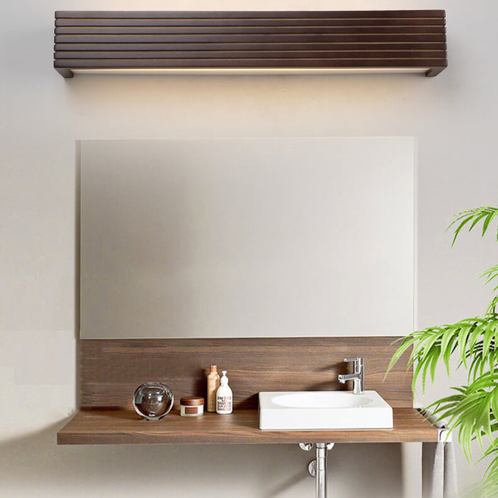 Moderne chinesische Walnuss Quadrat Bar Eitelkeit LED Wandleuchte 