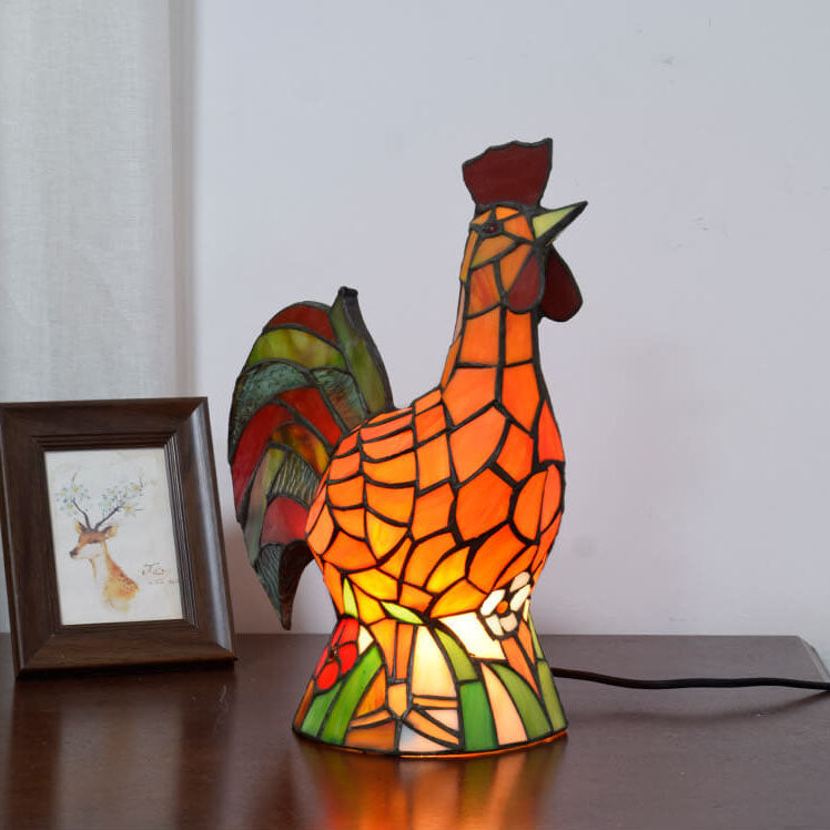 Tiffany Rustic Rooster Stained Glass 1-Light Night Light Table Lamp